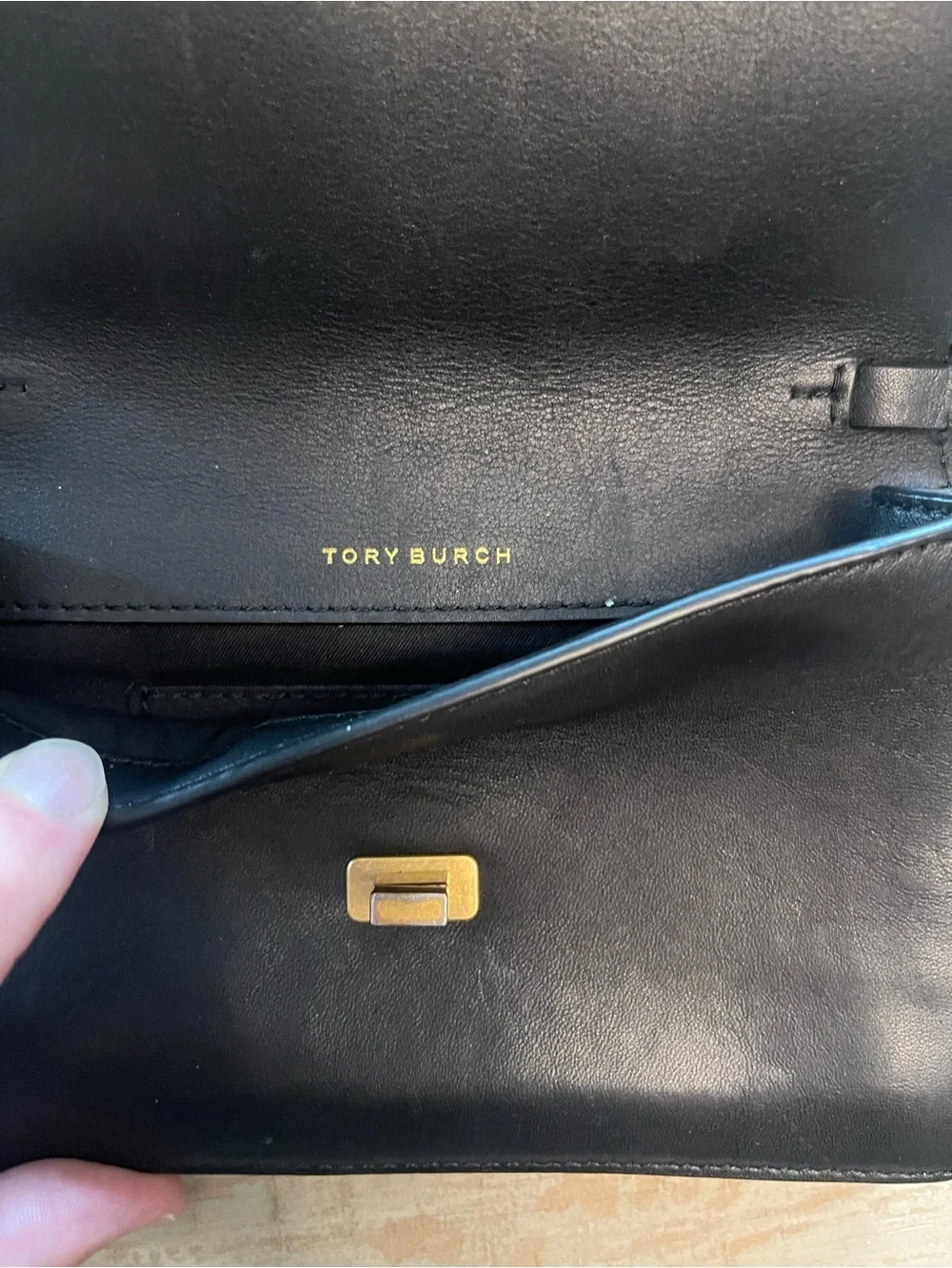 Tory Burch Black Quilted Leather Crossbody with Gold Logo